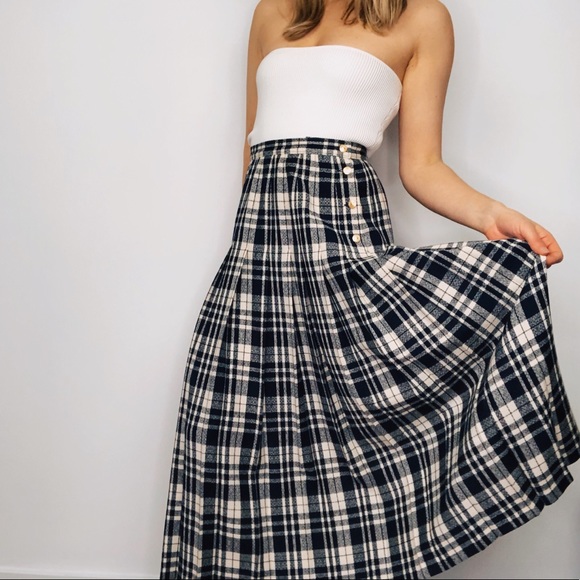 Vintage Dresses & Skirts - VINTAGE PENDELTON | Wool Pleated Plaid Midi Skirt